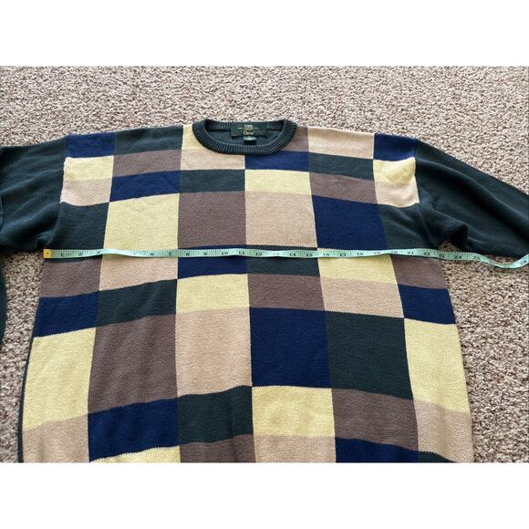 Vintage Orvis Sweater Mens Sz Med Men’s Colorblock Knit Cotton Green Yellow Tan - Picture 5 of 8
